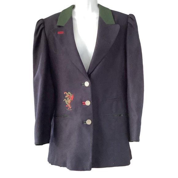 VINTAGE ALPHORN TRACHTEN 38 M Puffed Sleeve Embroidered Duck Blazer Wool Blend - Picture 1 of 8